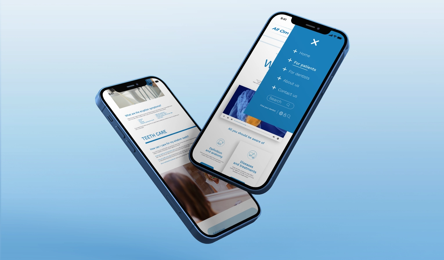 Alt om Tænder — redesigned platform shown on two iPhones