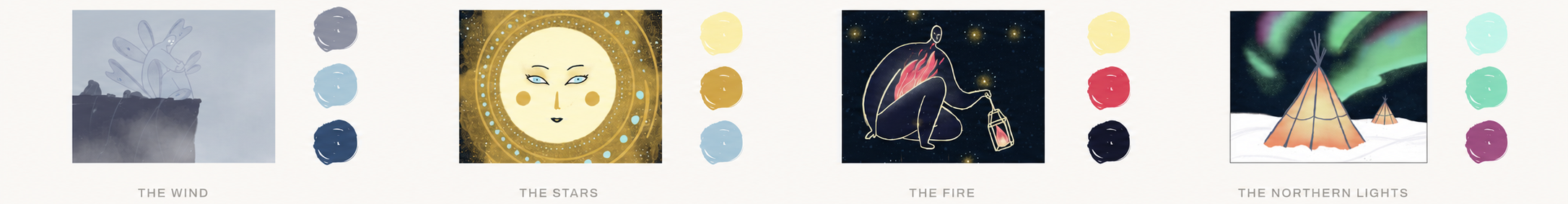 Aurora — character studies: the wind, the stars, the fire, the northern lights