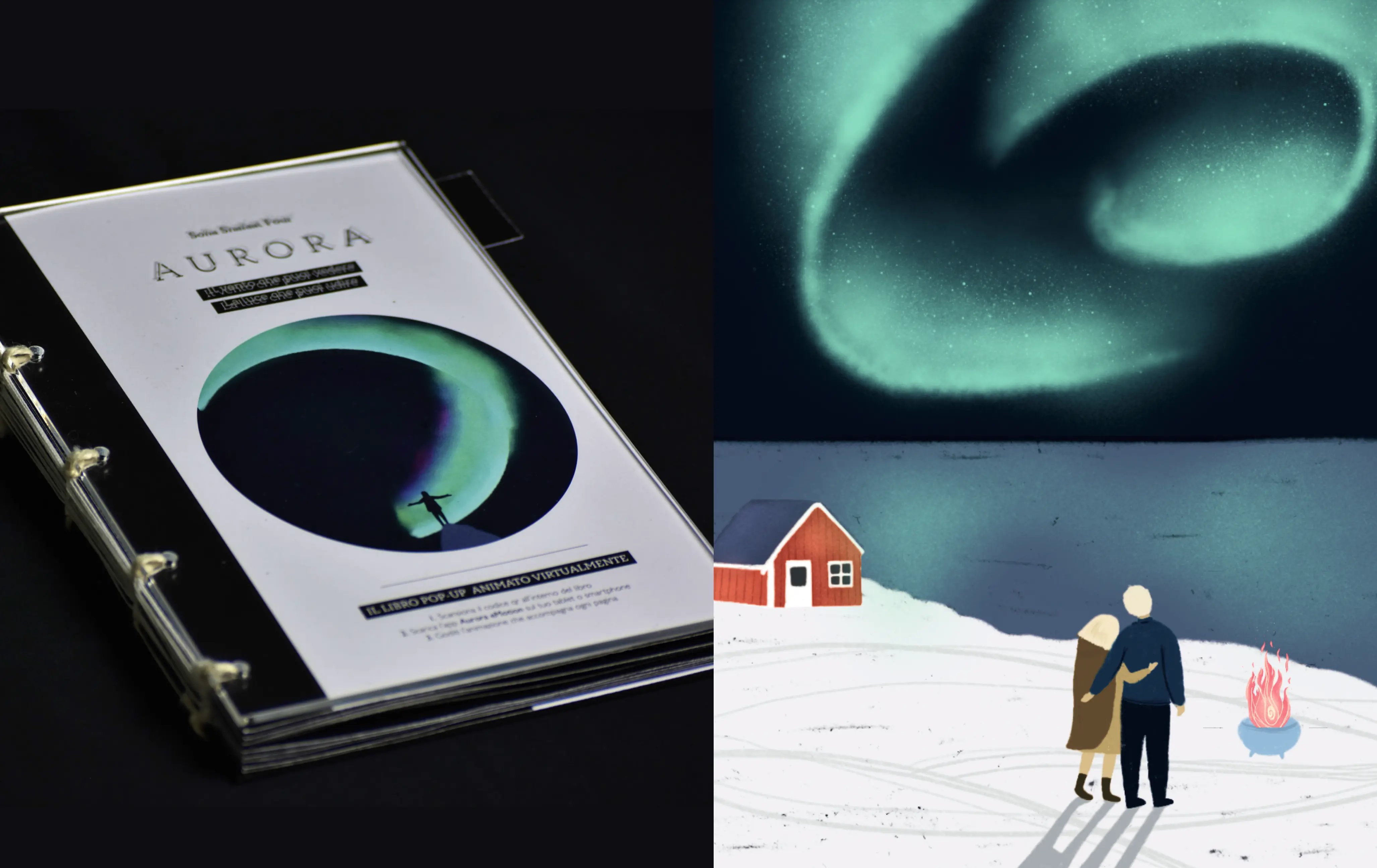 Aurora — pop-up book beside its animated Northern Lights scene
