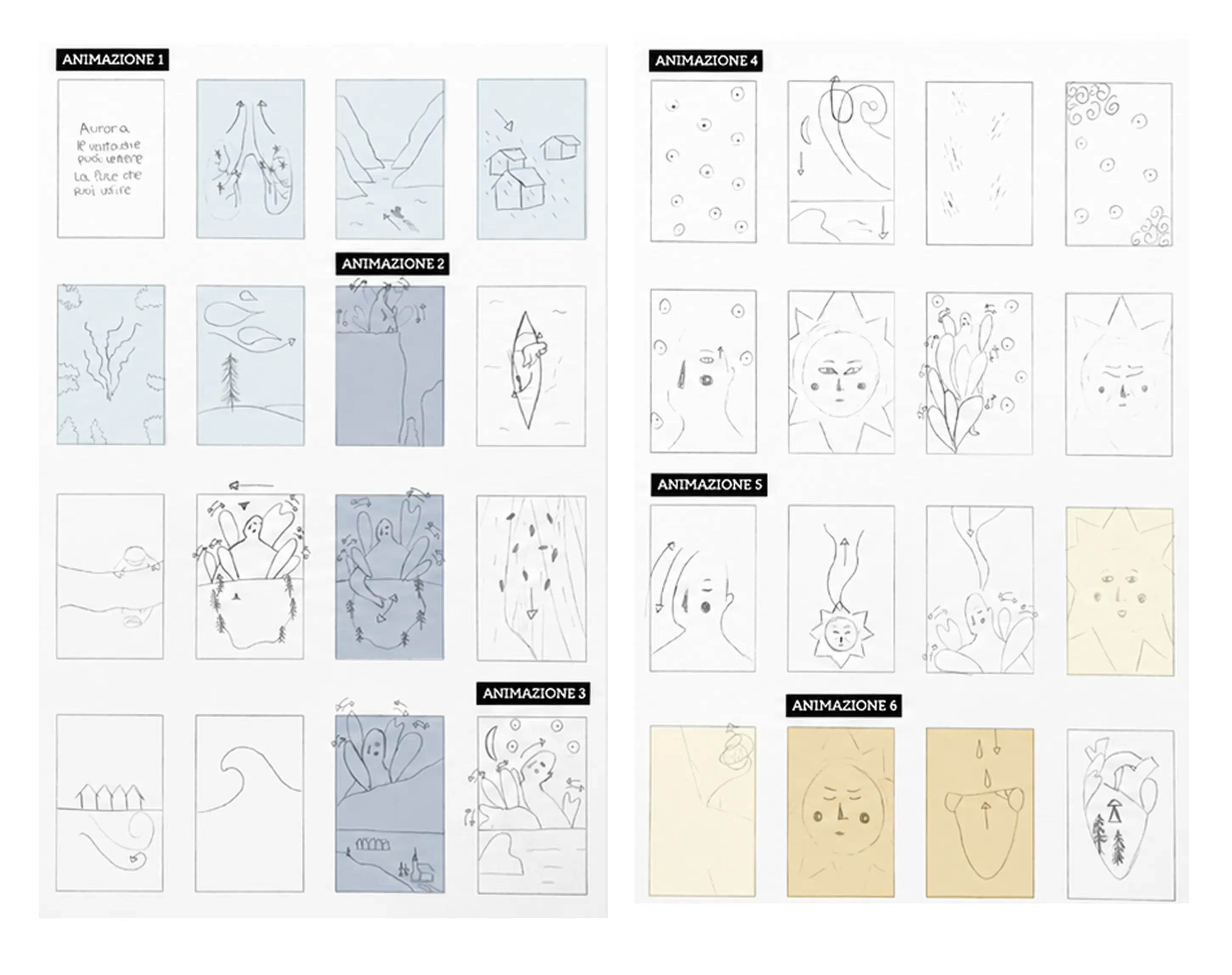 Aurora — storyboard, animations 1 to 6