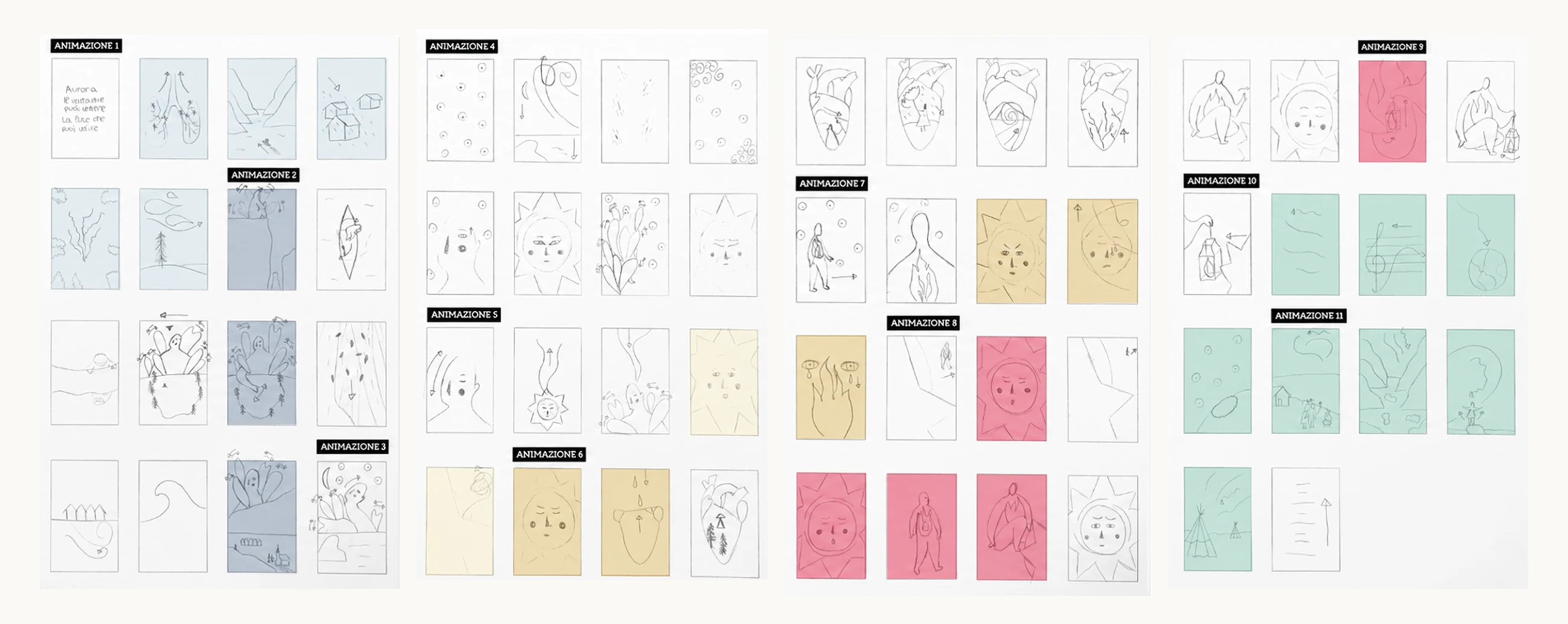 Aurora — storyboard of the animated scenes