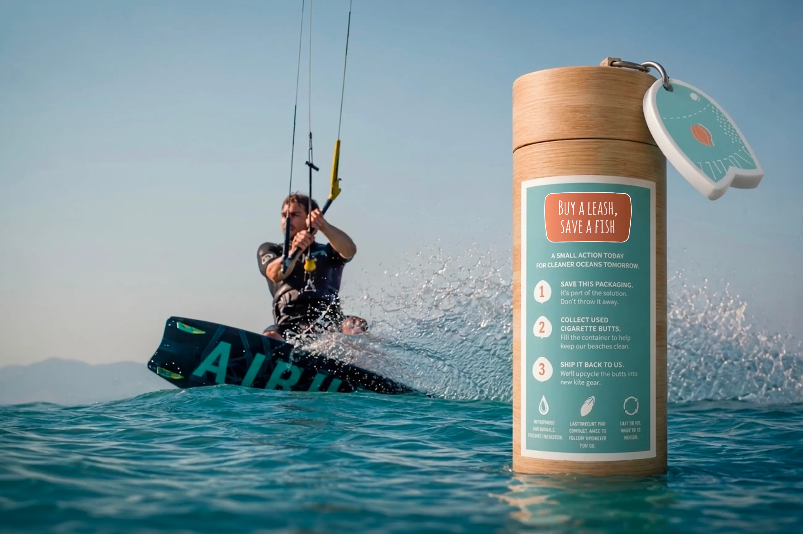 Buy a Leash, Save a Fish — bamboo leash packaging render