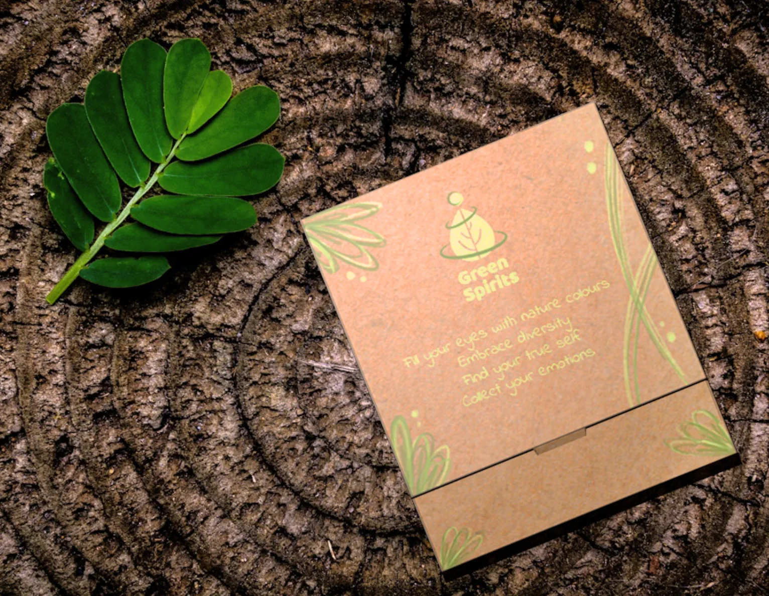 Green Spirits — kraft box packaging render