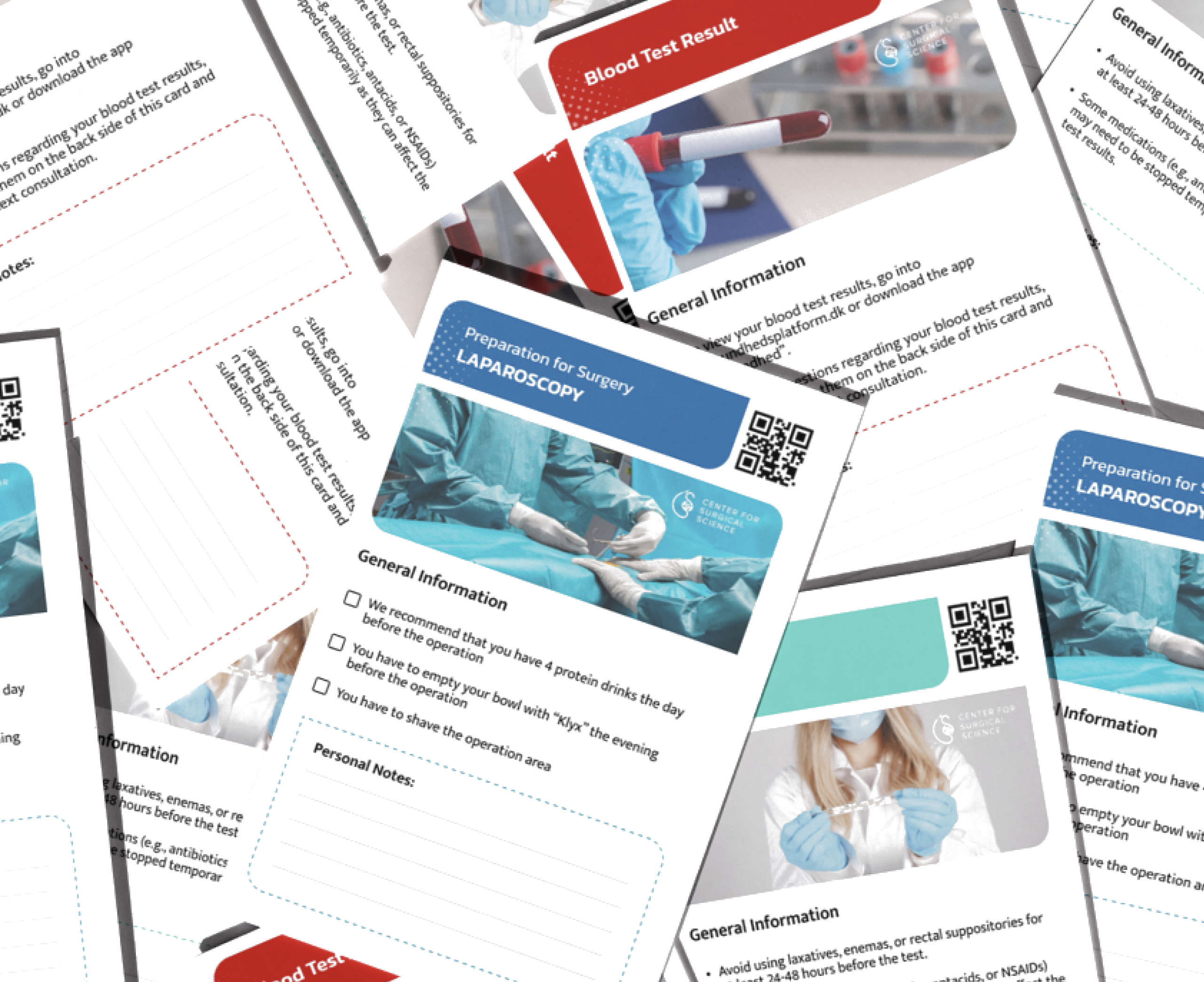 Patient-Centred Information Journey — pile of printed informative cards